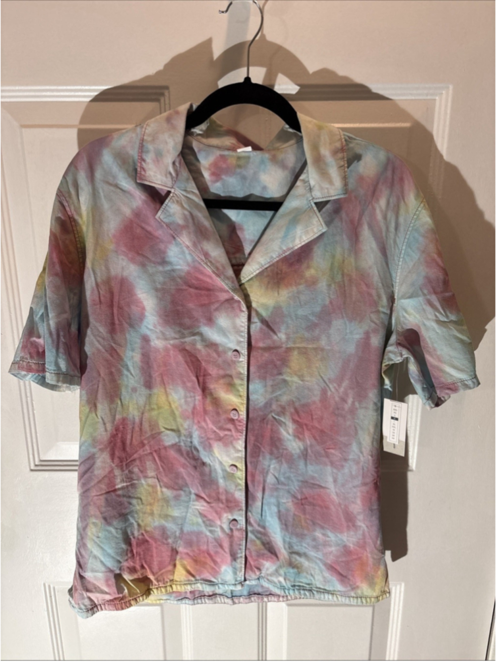 BP Women’s Tye Dye Short Sleeve Button Down Shirt New M 1133